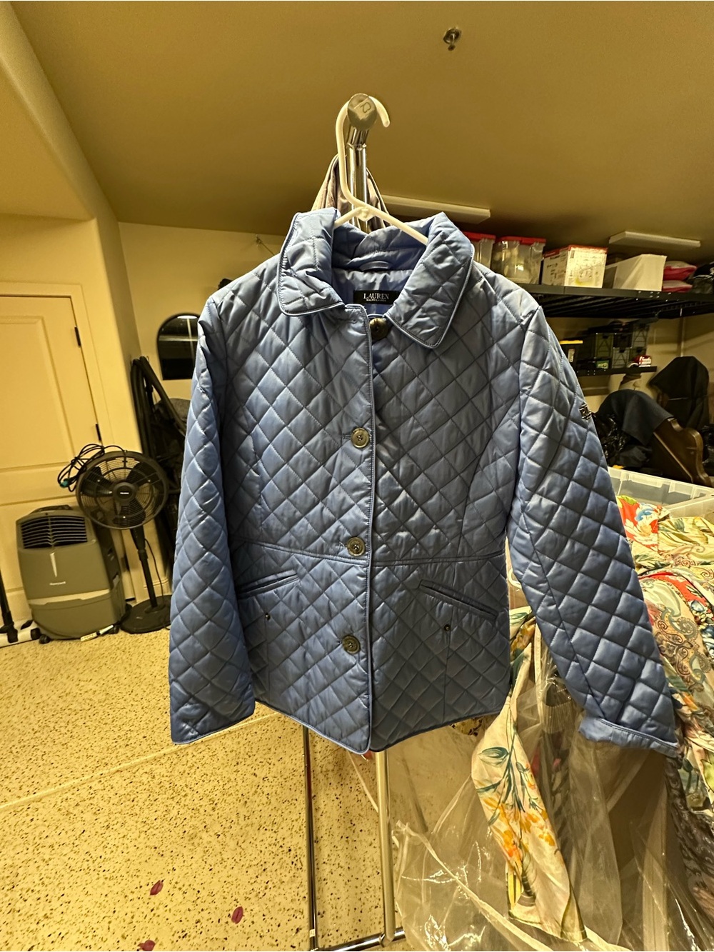 Ralph Lauren Quilted Blue Diamond-Pattern Puffer Jacket